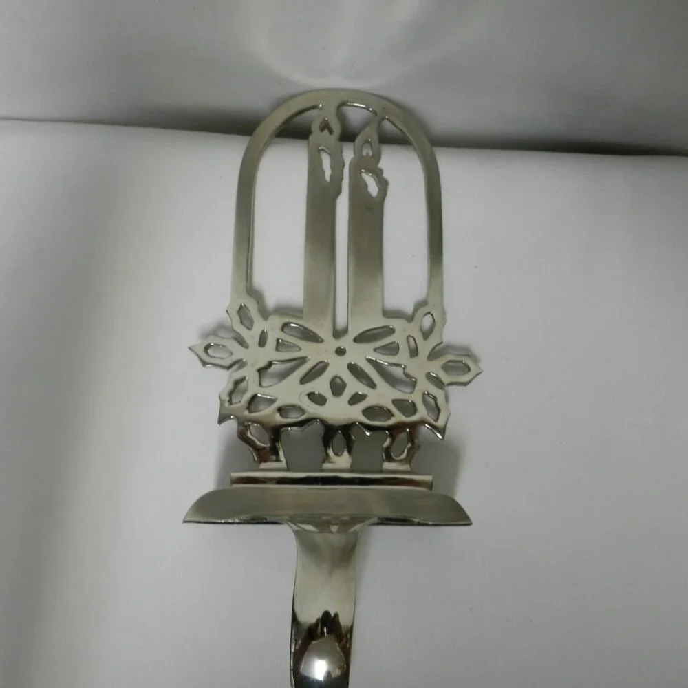 Vintage Candle Poinsettia Snowflake Christmas stocking holder hanger Silver tone